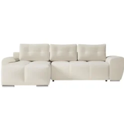 CASSANDRA - Canapé D'angle Convertible Avec Coffre En Tissu - Beige - Angle Gauche