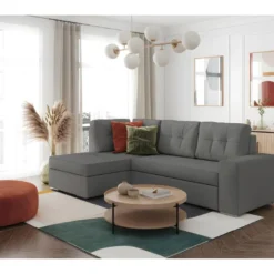 ADEN - Canapé D'angle Convertible Avec Coffre En Tissu - Gris - Angle Gauche -Promos Chesteris Boutique canape 22372223