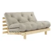 Canapé Convertible ROOTS En Pin Massif Naturel Avec Matelas Futon Lin 140x200