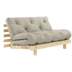 Canapé Convertible ROOTS En Pin Massif Naturel Avec Matelas Futon Lin 140x200