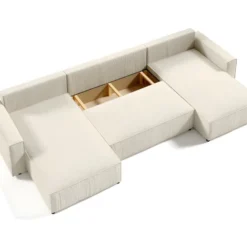 Canapé D'angle Panoramique Convertible VELLA En Velours Côtelé Gris Foncé -Promos Chesteris Boutique canape 22392981