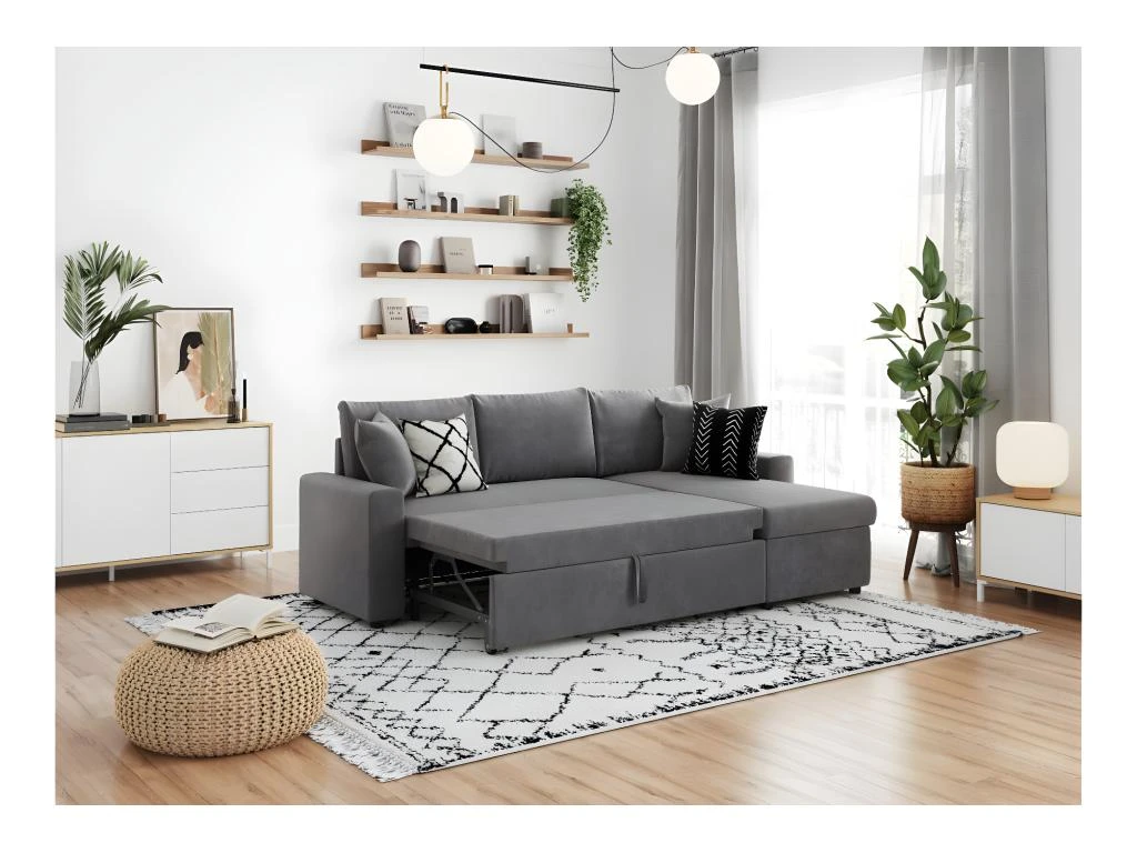 Canapé D'Angle MARIA Réversible Et Convertible Avec Coffre En Microfibre - Gris 2 Canapé D'Angle MARIA Réversible Et Convertible Avec Coffre En Microfibre - Gris – Image 2