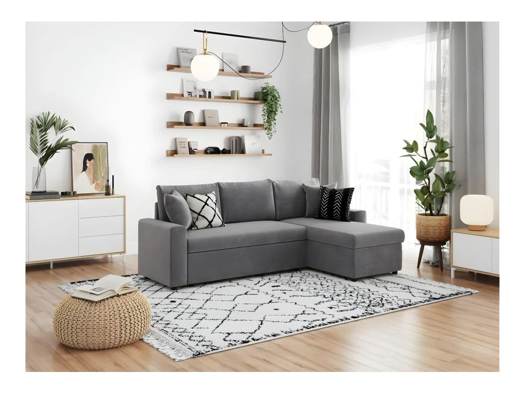 Canapé D'Angle MARIA Réversible Et Convertible Avec Coffre En Microfibre - Gris 4 Canapé D'Angle MARIA Réversible Et Convertible Avec Coffre En Microfibre - Gris – Image 4