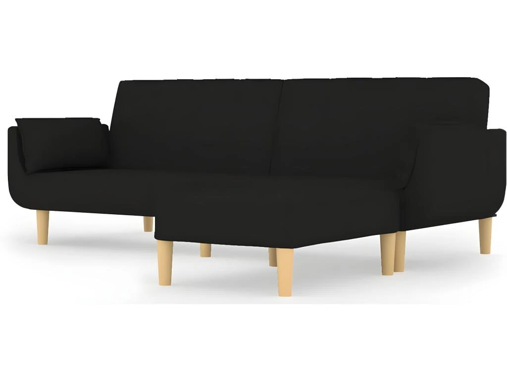 Canapé-lit 2 Places Et Tabouret Deux Oreillers Noir Tissu 2 Canapé-lit 2 Places Et Tabouret Deux Oreillers Noir Tissu – Image 2