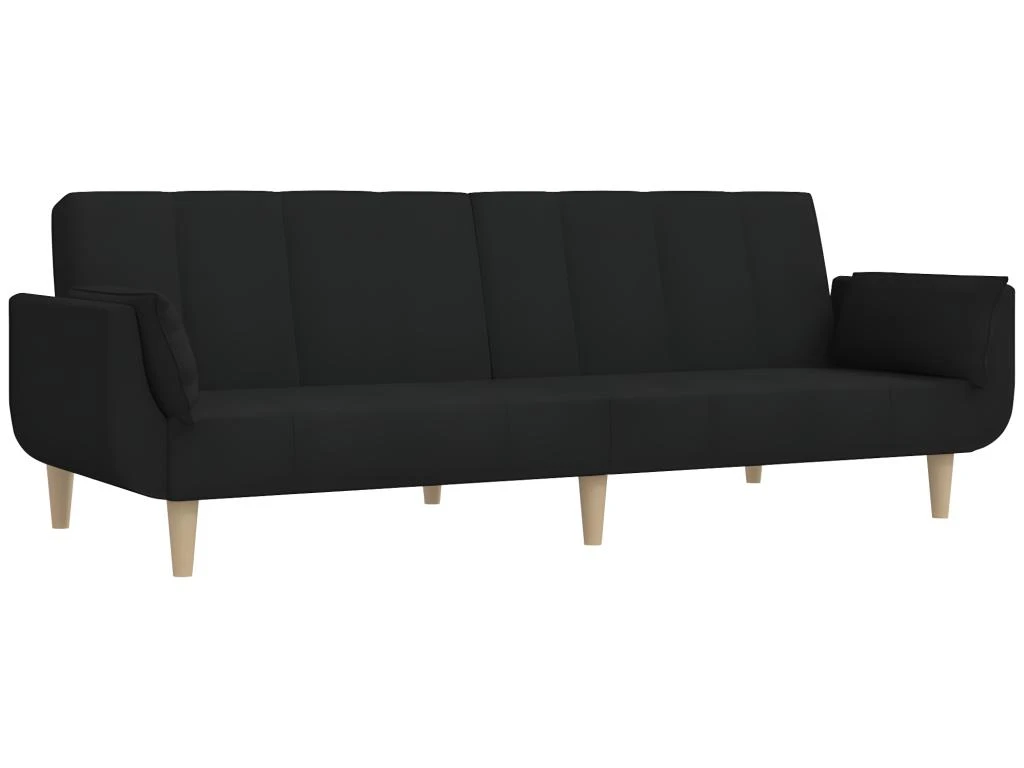 Canapé-lit 2 Places Et Tabouret Deux Oreillers Noir Tissu 4 Canapé-lit 2 Places Et Tabouret Deux Oreillers Noir Tissu – Image 4