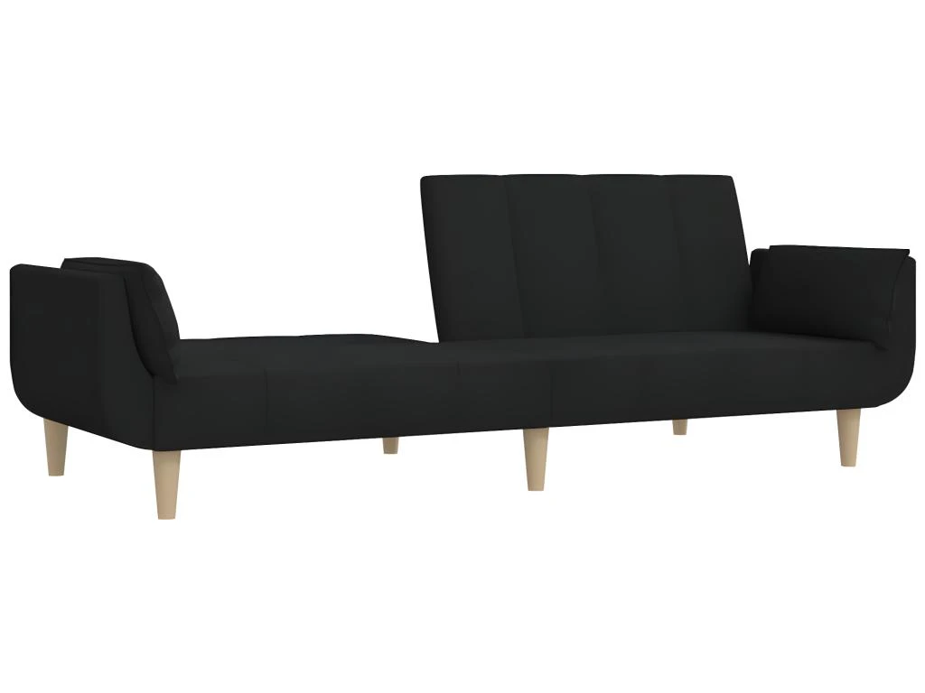 Canapé-lit 2 Places Et Tabouret Deux Oreillers Noir Tissu 7 Canapé-lit 2 Places Et Tabouret Deux Oreillers Noir Tissu – Image 7