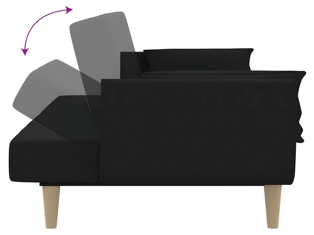 Canapé-lit 2 Places Et Tabouret Deux Oreillers Noir Tissu 8 Canapé-lit 2 Places Et Tabouret Deux Oreillers Noir Tissu – Image 8