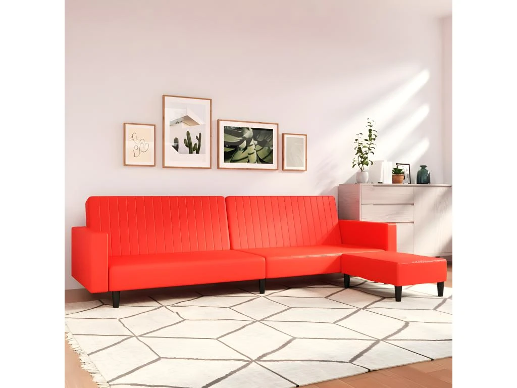 Canapé-lit à 2 Places Avec Repose-pied Rouge Similicuir 1 Canapé-lit à 2 Places Avec Repose-pied Rouge Similicuir
