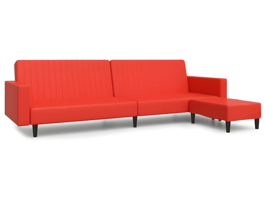 Canapé-lit à 2 Places Avec Repose-pied Rouge Similicuir 2 Canapé-lit à 2 Places Avec Repose-pied Rouge Similicuir – Image 2
