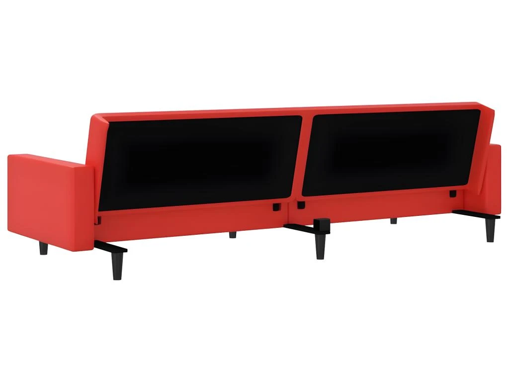 Canapé-lit à 2 Places Avec Repose-pied Rouge Similicuir 6 Canapé-lit à 2 Places Avec Repose-pied Rouge Similicuir – Image 6