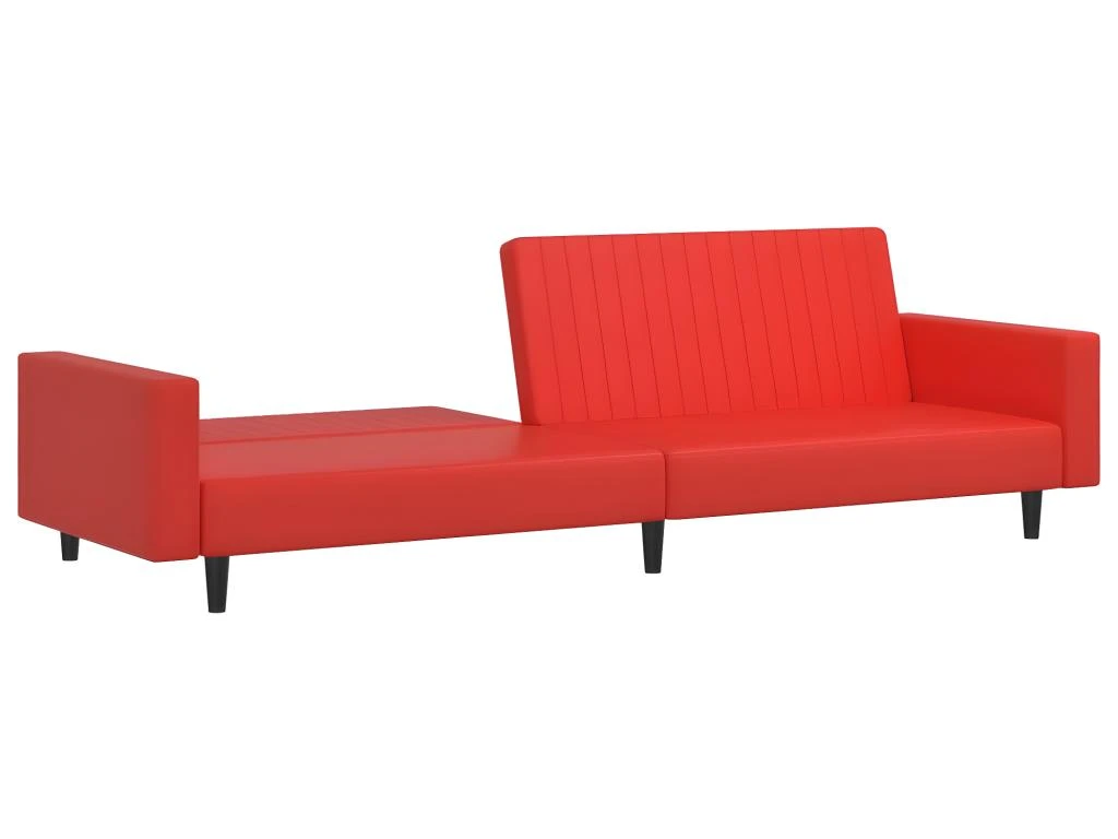 Canapé-lit à 2 Places Avec Repose-pied Rouge Similicuir 7 Canapé-lit à 2 Places Avec Repose-pied Rouge Similicuir – Image 7