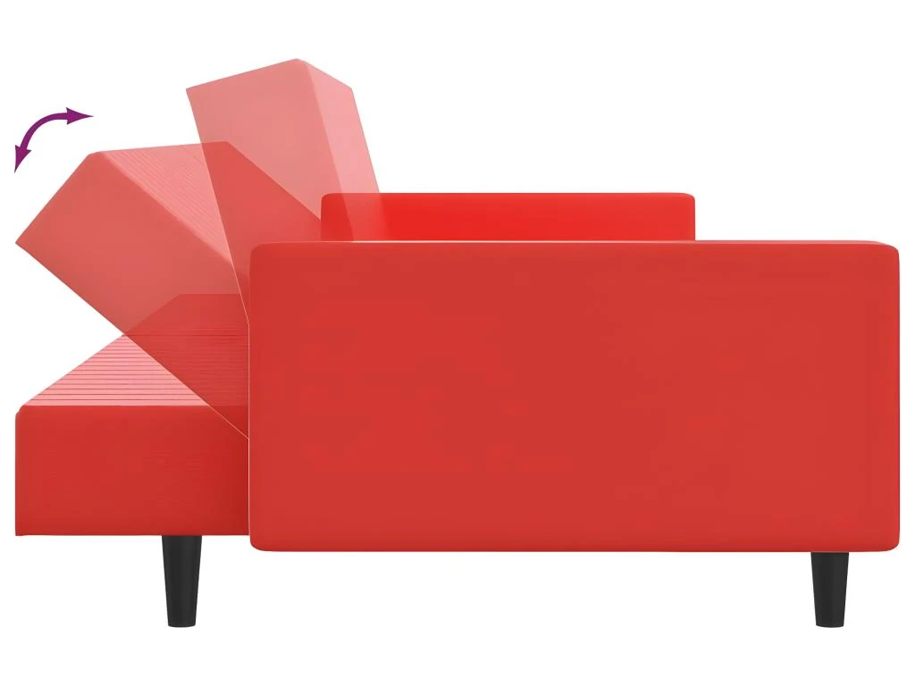 Canapé-lit à 2 Places Avec Repose-pied Rouge Similicuir 9 Canapé-lit à 2 Places Avec Repose-pied Rouge Similicuir – Image 9