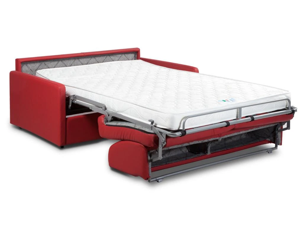 Canapé 3 Places Convertible Express En Simili CALIFE - Rouge - Couchage 140 Cm - Matelas 14 Cm 3 Canapé 3 Places Convertible Express En Simili CALIFE - Rouge - Couchage 140 Cm - Matelas 14 Cm – Image 3