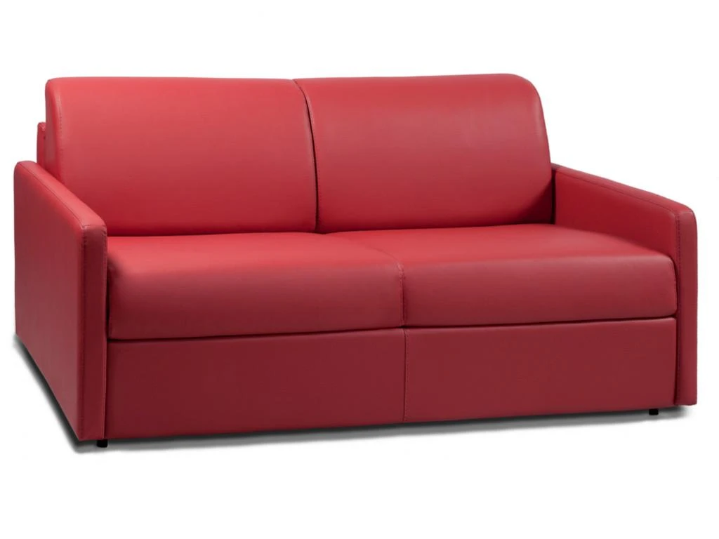 Canapé 3 Places Convertible Express En Simili CALIFE - Rouge - Couchage 140 Cm - Matelas 14 Cm 2 Canapé 3 Places Convertible Express En Simili CALIFE - Rouge - Couchage 140 Cm - Matelas 14 Cm – Image 2