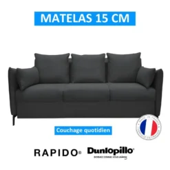 PICADILY Canapé Convertible 3 Places Noir Matelas Dunlopillo 140cm -Promos Chesteris Boutique canape 22720269