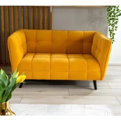 Canapé Design 2 Places En Velours 145 X 60 X 78 Cm - Curry