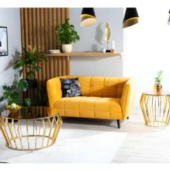 Canapé Design 2 Places En Velours 145 X 60 X 78 Cm - Curry -Promos Chesteris Boutique canape 22731291