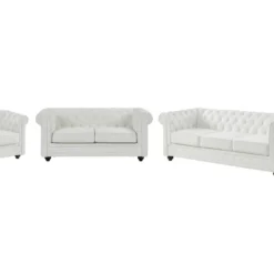Canapés 3 Places, 2 Places Et Fauteuil En Simili Blanc CHESTERFIELD