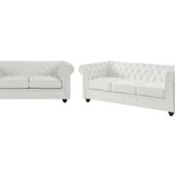 Canapés 3 Places Et 2 Places En Simili Blanc CHESTERFIELD