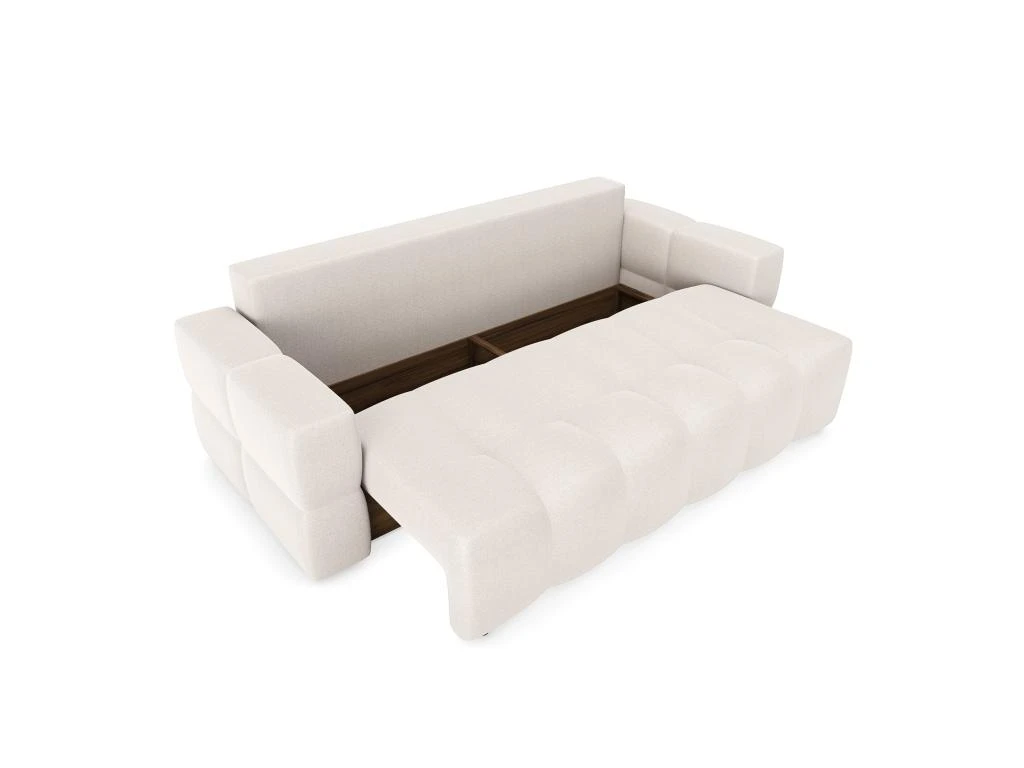 Canapé 4 Places Convertible Coffre Noyer Tissu Tramé Crème 5 Canapé 4 Places Convertible Coffre Noyer Tissu Tramé Crème – Image 5