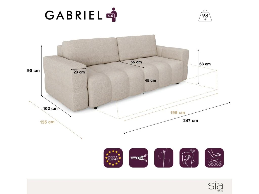 Canapé 4 Places Convertible Coffre Noyer Tissu Tramé Crème 7 Canapé 4 Places Convertible Coffre Noyer Tissu Tramé Crème – Image 7