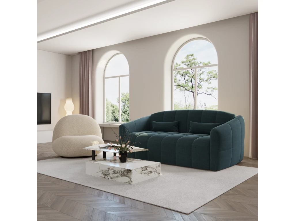 Canapé Convertible Express Dunlopillo Velours Bleu Paon 140cm 1 Canapé Convertible Express Dunlopillo Velours Bleu Paon 140cm