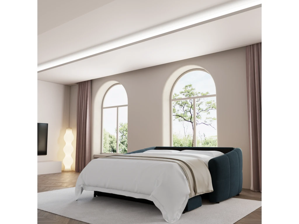 Canapé Convertible Express Dunlopillo Velours Bleu Paon 140cm 2 Canapé Convertible Express Dunlopillo Velours Bleu Paon 140cm – Image 2