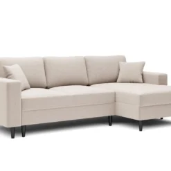 Canapé D'angle - 230 Cm - En L Avec Un Coffre De Rangement - Velours Hydrophobe - Crème - Côté Droit - NALIKA -Promos Chesteris Boutique canape 22805687