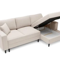 Canapé D'angle - 230 Cm - En L Avec Un Coffre De Rangement - Velours Hydrophobe - Crème - Côté Droit - NALIKA -Promos Chesteris Boutique canape 22805689