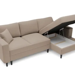 Canapé D'angle - 230 Cm - En L Avec Un Coffre De Rangement - Velours Hydrophobe - Beige Foncé - Côté Droit - NALIKA -Promos Chesteris Boutique canape 22805697