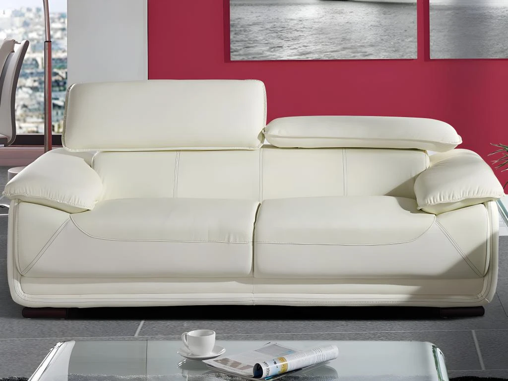 Canapé 3 Places En Cuir MACELO - Ivoire 3 Canapé 3 Places En Cuir MACELO - Ivoire – Image 3