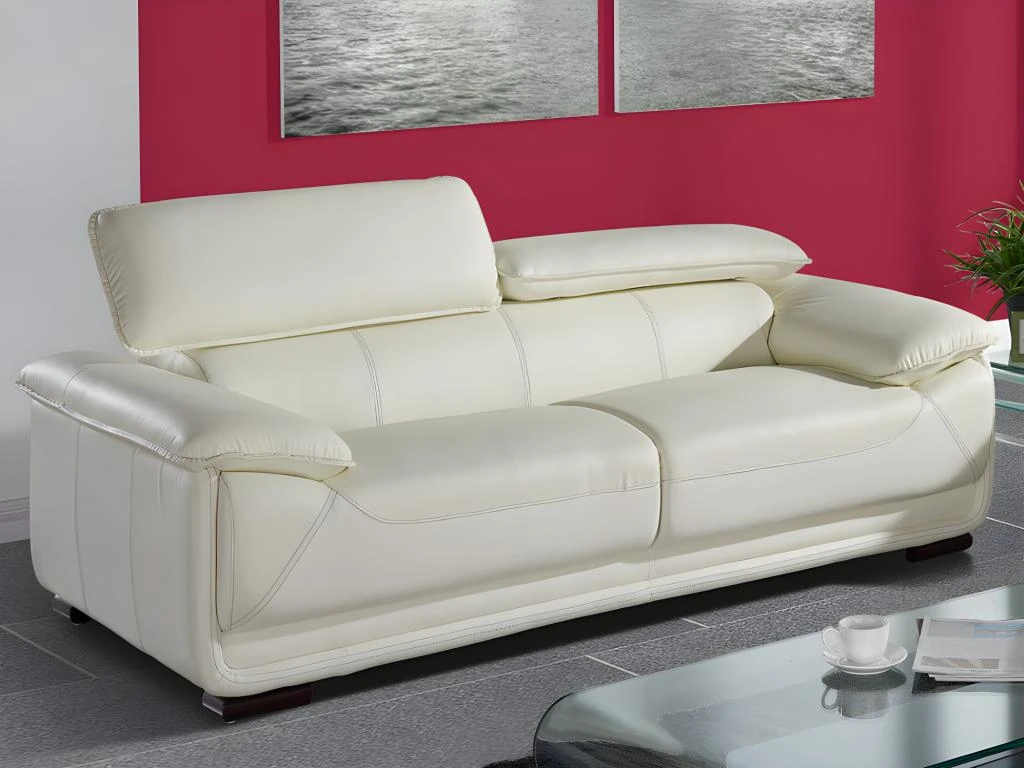 Canapé 3 Places En Cuir MACELO - Ivoire 2 Canapé 3 Places En Cuir MACELO - Ivoire – Image 2