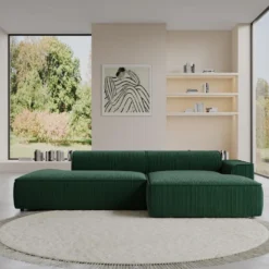 Canapé D'angle Droit En Velours Côtelé Vert Sapin NEPIRI