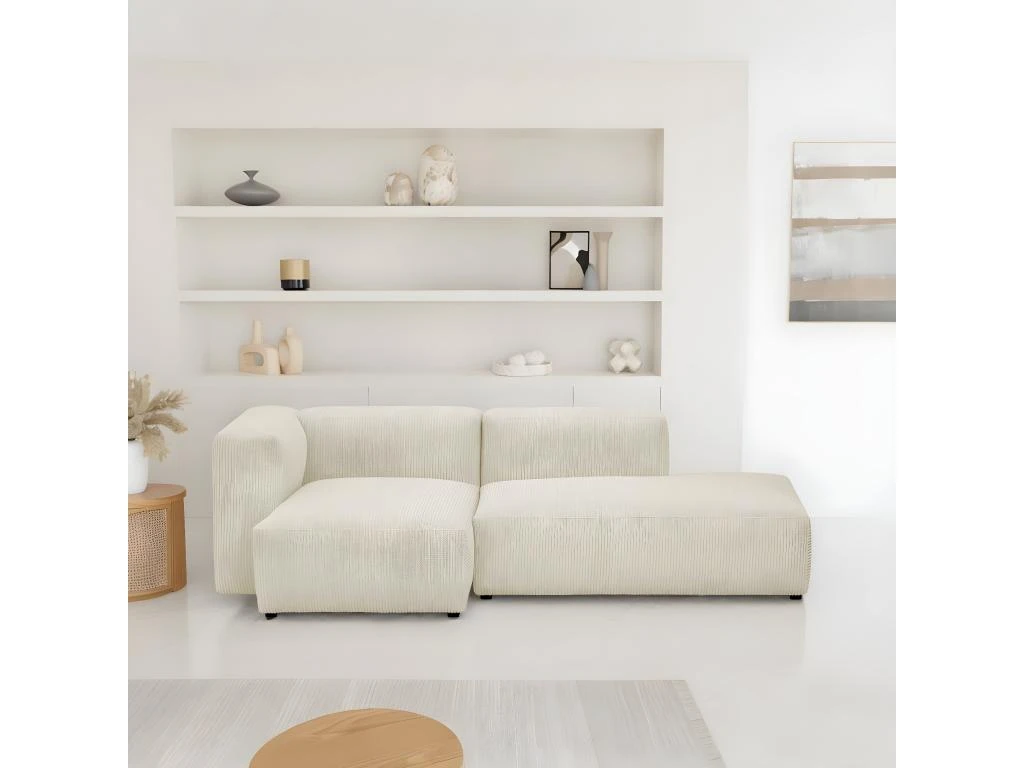 Canapé D'angle à Gauche Modulable Avec Méridienne 3/4 Places En Velours Côtelé Beige - Modulo 2 Canapé D'angle à Gauche Modulable Avec Méridienne 3/4 Places En Velours Côtelé Beige - Modulo – Image 2