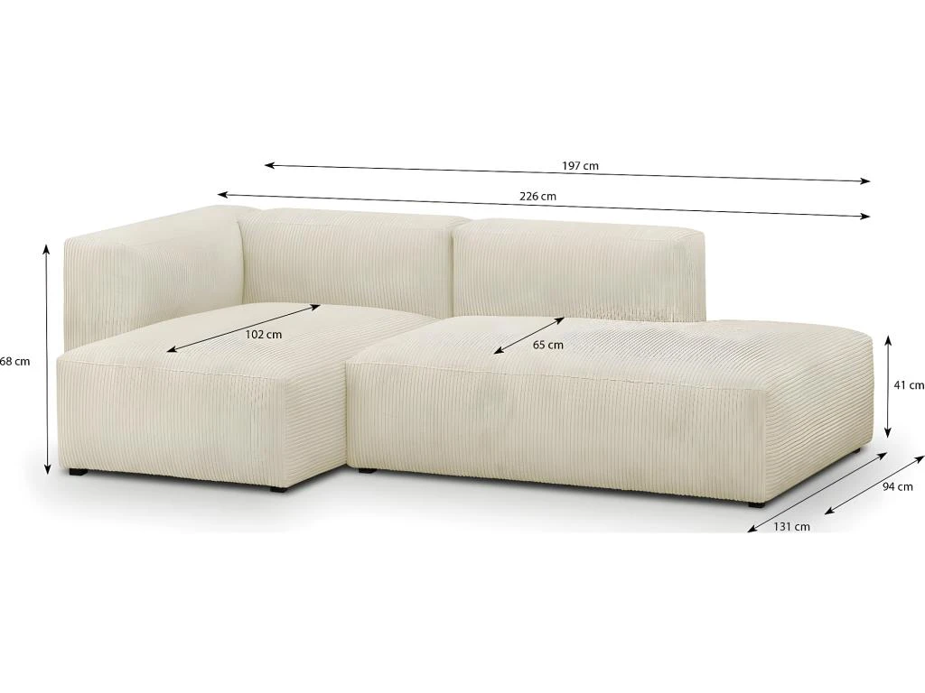 Canapé D'angle à Gauche Modulable Avec Méridienne 3/4 Places En Velours Côtelé Beige - Modulo 5 Canapé D'angle à Gauche Modulable Avec Méridienne 3/4 Places En Velours Côtelé Beige - Modulo – Image 5