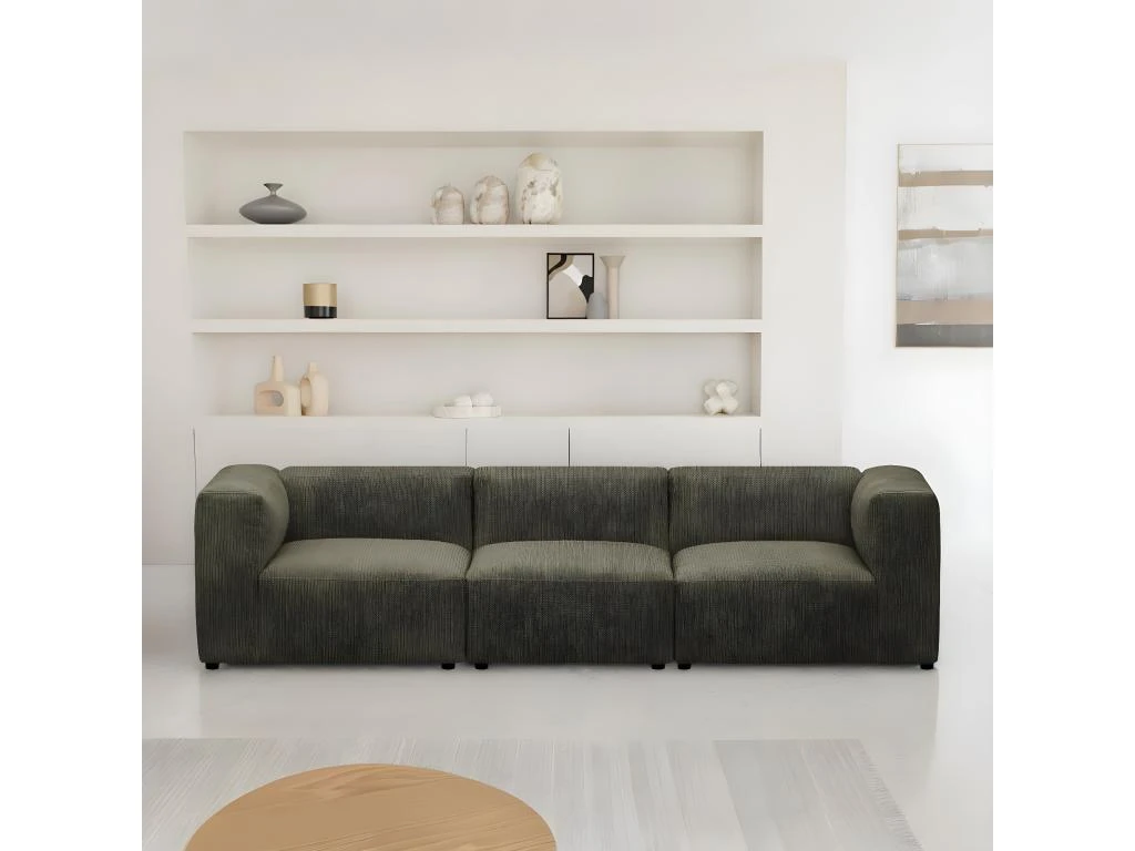 Canapé Modulable 4 Places En Velours Côtelé Vert Kaki - Modulo 2 Canapé Modulable 4 Places En Velours Côtelé Vert Kaki - Modulo – Image 2