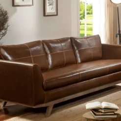 Canapé 3 Places En Cuir Vieilli ALEGAN - Marron