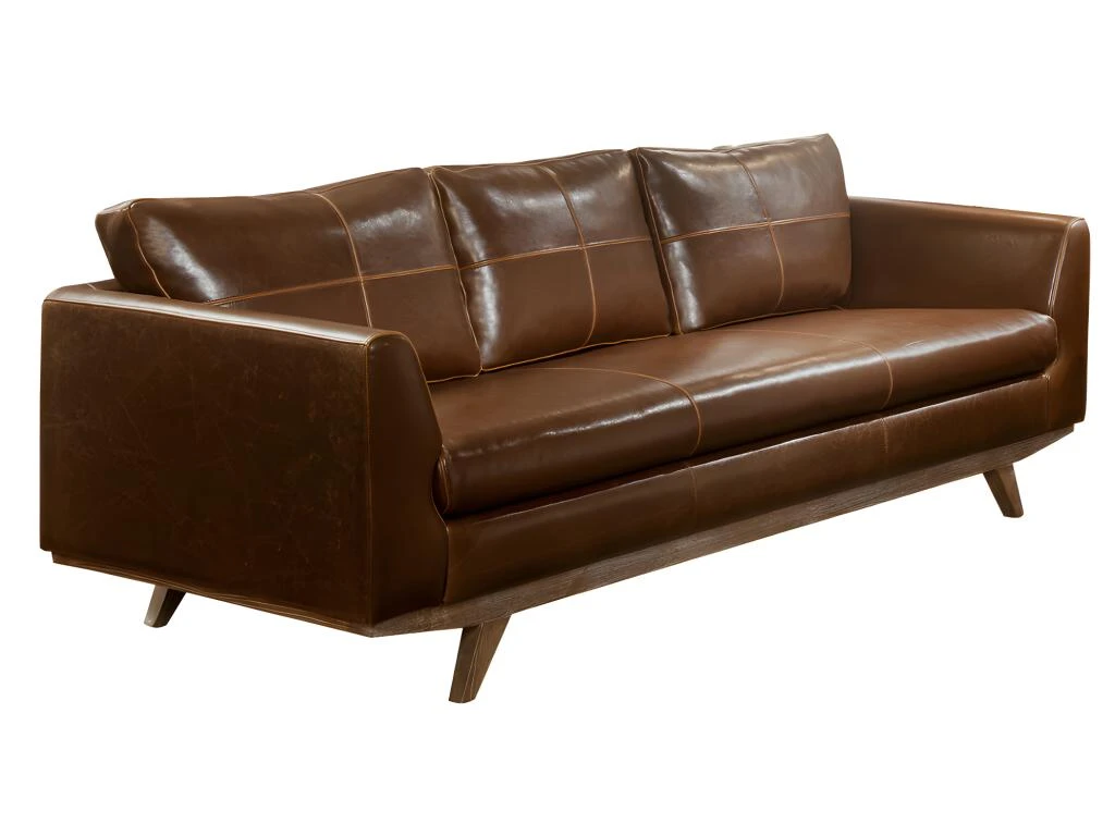 Canapé 3 Places En Cuir Vieilli ALEGAN - Marron 3 Canapé 3 Places En Cuir Vieilli ALEGAN - Marron – Image 3