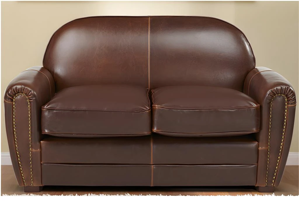 Canapé 2 Places Club 100% Cuir Vieilli BAUDOIN - Marron 4 Canapé 2 Places Club 100% Cuir Vieilli BAUDOIN - Marron – Image 4