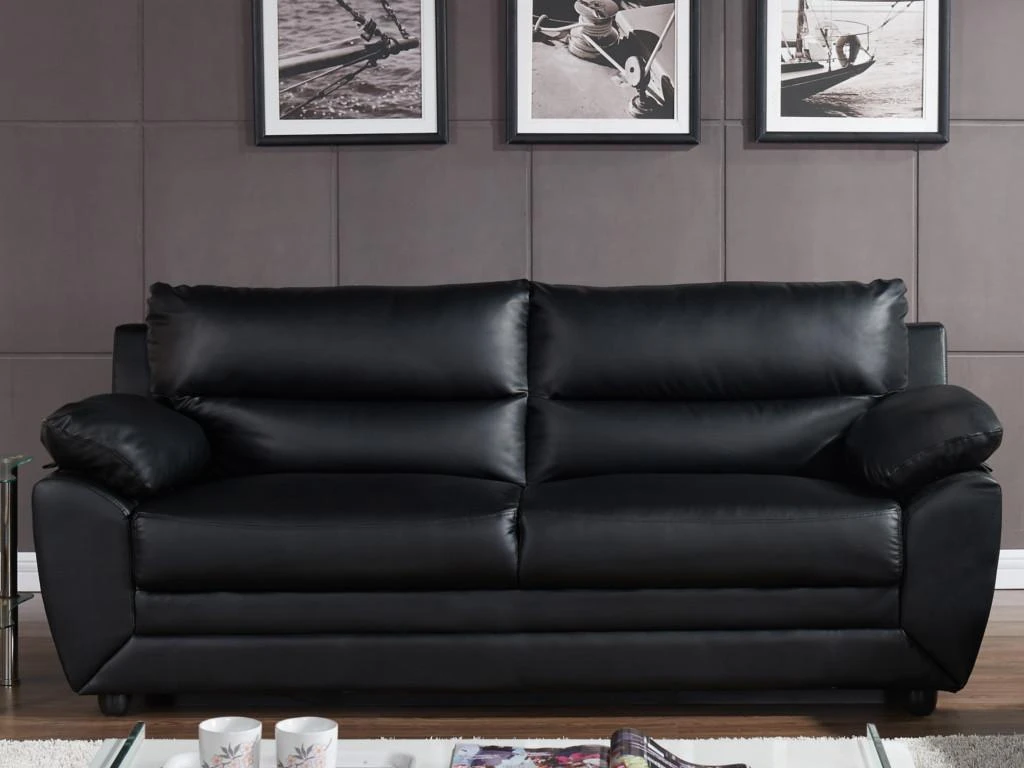 Canapé 3 Places MANOA En Simili - Noir 2 Canapé 3 Places MANOA En Simili - Noir – Image 2