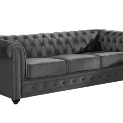 Canapé 3 Places CHESTERFIELD - Velours Anthracite -Promos Chesteris Boutique canape 237689