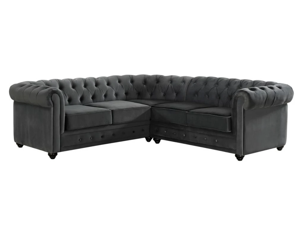 Canapé D'angle En Velours CHESTERFIELD - Anthracite 5 Canapé D'angle En Velours CHESTERFIELD - Anthracite – Image 5