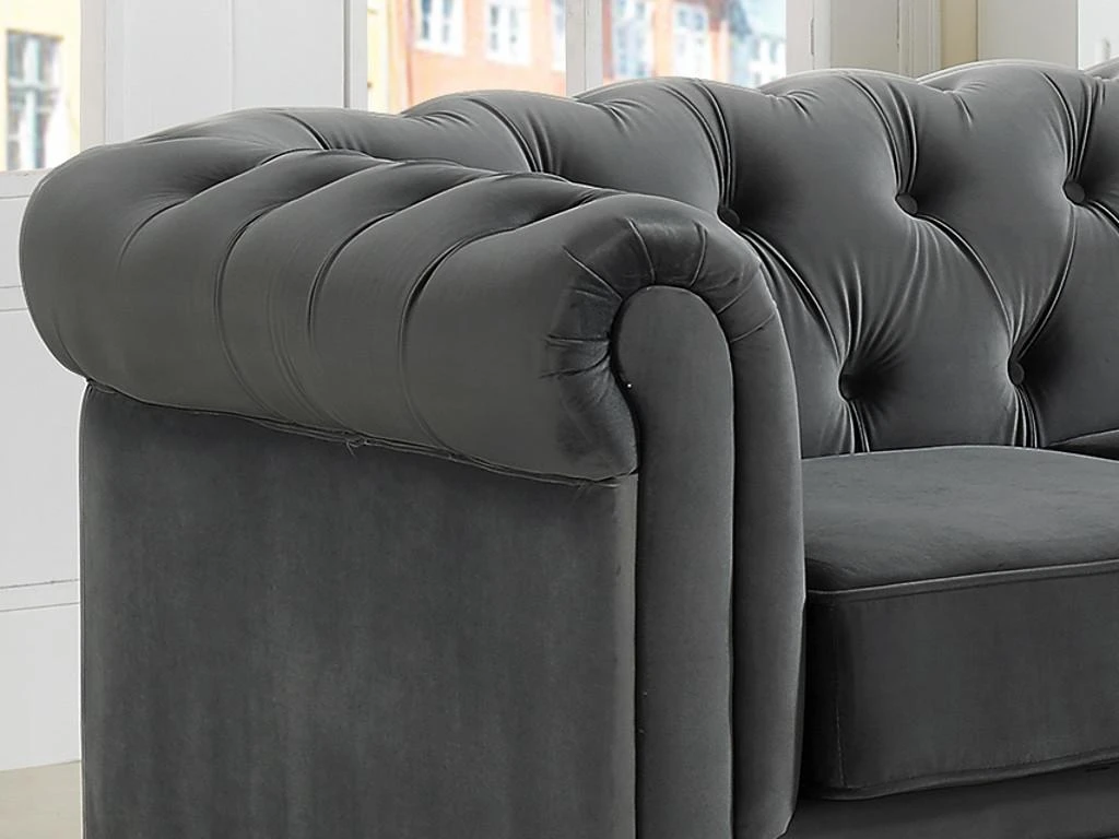 Canapé D'angle En Velours CHESTERFIELD - Anthracite 4 Canapé D'angle En Velours CHESTERFIELD - Anthracite – Image 4