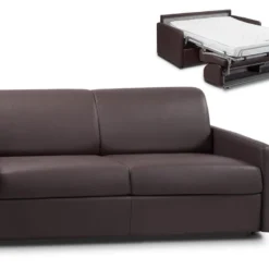 Canapé 3 Places Convertible Express En Simili CALIFE - Marron - Couchage 140 Cm - Matelas 14 Cm
