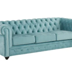 Canapé 3 Places CHESTERFIELD - Velours Bleu Pastel -Promos Chesteris Boutique canape 243863
