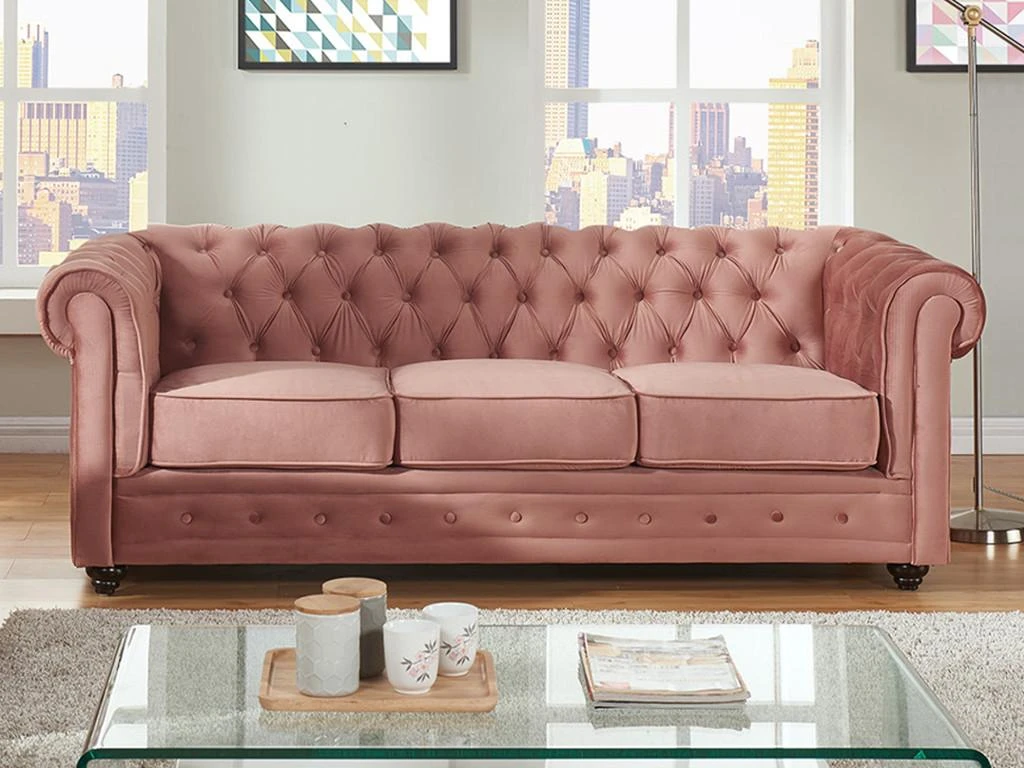 Canapé 3 Places CHESTERFIELD - Velours Rose Pastel 2 Canapé 3 Places CHESTERFIELD - Velours Rose Pastel – Image 2