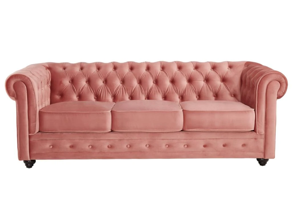 Canapé 3 Places CHESTERFIELD - Velours Rose Pastel 6 Canapé 3 Places CHESTERFIELD - Velours Rose Pastel – Image 6