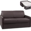 Canapé 2 Places Convertible Express En Simili CALIFE - Marron - Couchage 120 Cm - Matelas 14 Cm