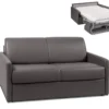 Canapé 2 Places Convertible Express En Simili CALIFE - Gris - Couchage 120 Cm - Matelas 14 Cm