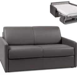 Canapé 2 Places Convertible Express En Simili CALIFE - Gris - Couchage 120 Cm - Matelas 14 Cm